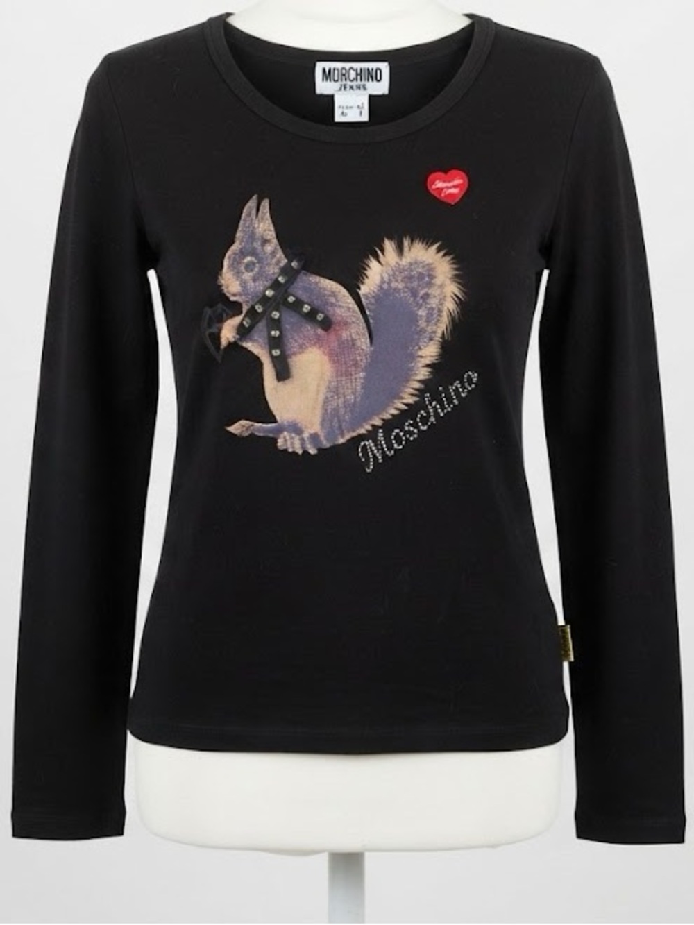 BNWT Love Moschino Whimsical Black Long-Sleeve Squirrel Top